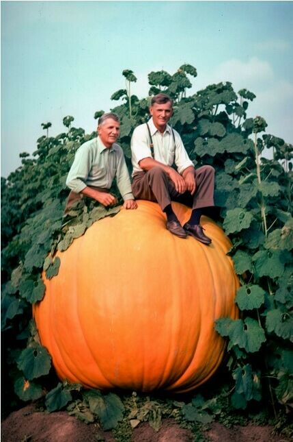 Two laborers take a break on top of a pumpkin, Dengen, 1957